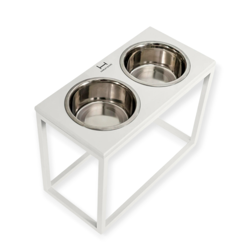 Harley & Cho Dinner White wood & White миски на підставці для собак, білий - 1,8 л