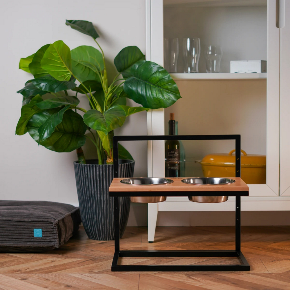 Harley & Cho Lift Natural Wood & Black миски на підставці з регульованою висотою, чорний - 1,8 л