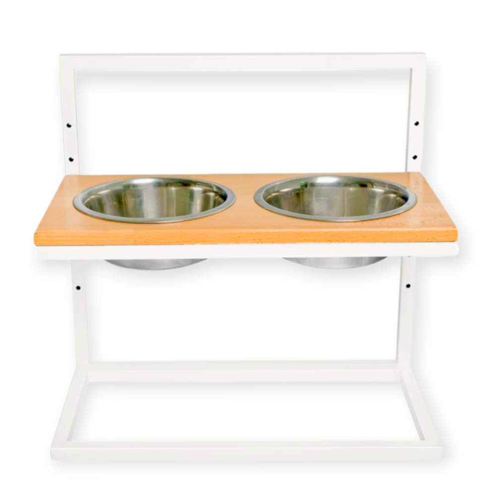Harley & Cho Lift Natural Wood & White миски на підставці з регульованою висотою, білий - 1,8 л