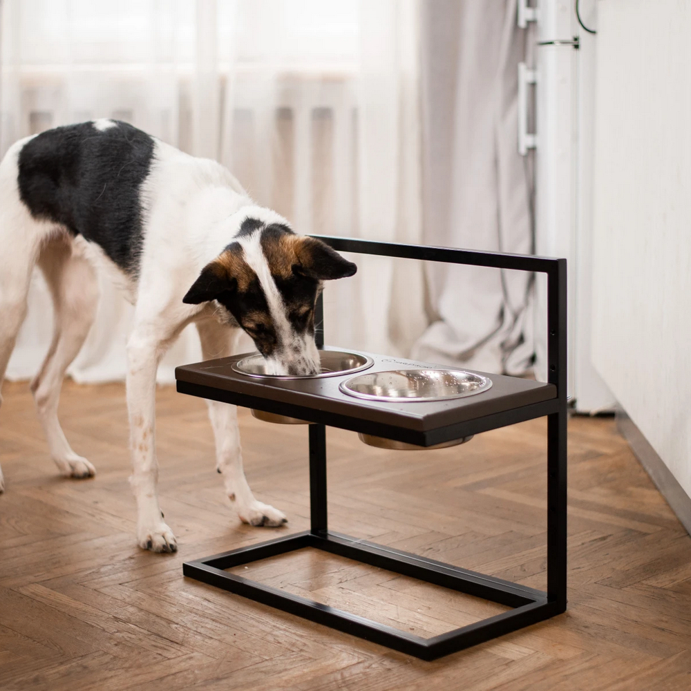 Harley & Cho Lift Brown Wood & Black миски на підставці з регульованою висотою, чорний - 1,8 л