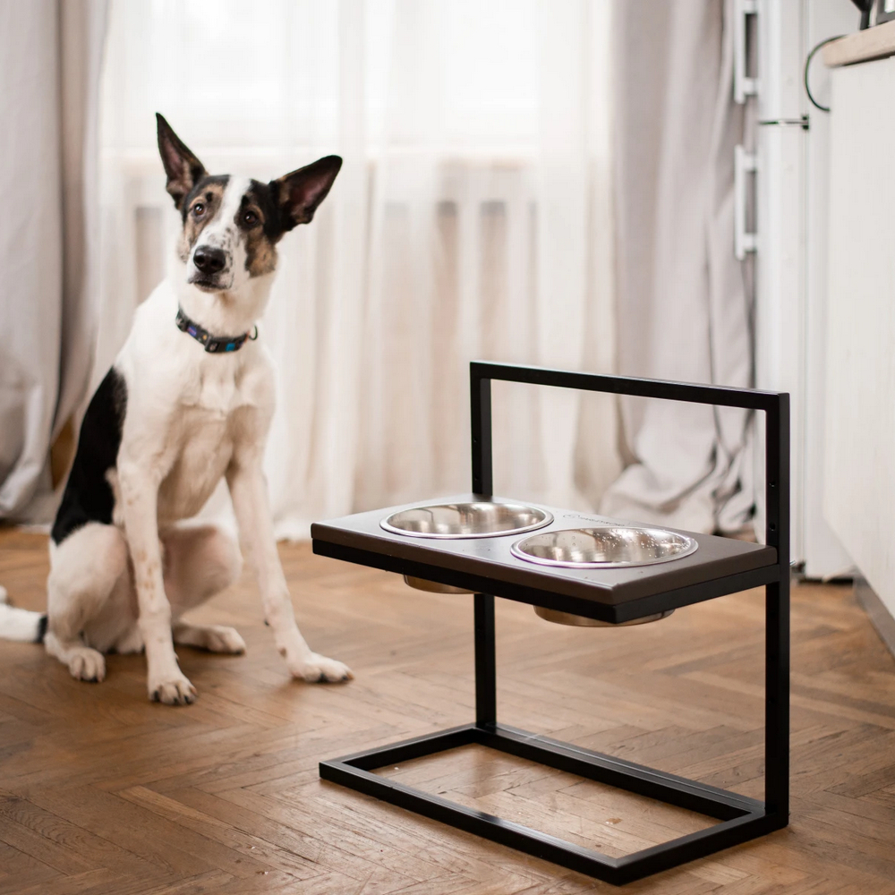 Harley & Cho Lift Brown Wood & Black миски на підставці з регульованою висотою, чорний - 1,8 л