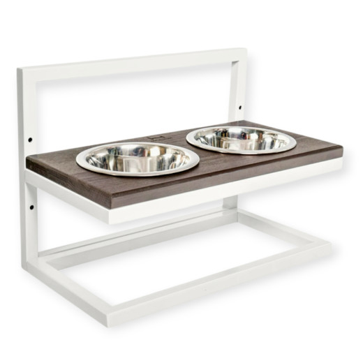 Harley & Cho  Lift Brown Wood & White миски на підставці з регульованою висотою, білий - 1,8 л