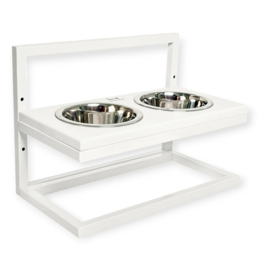 Harley & Cho Lift White Wood & White миски на підставці з регульованою висотою, білий - 1,8 л
