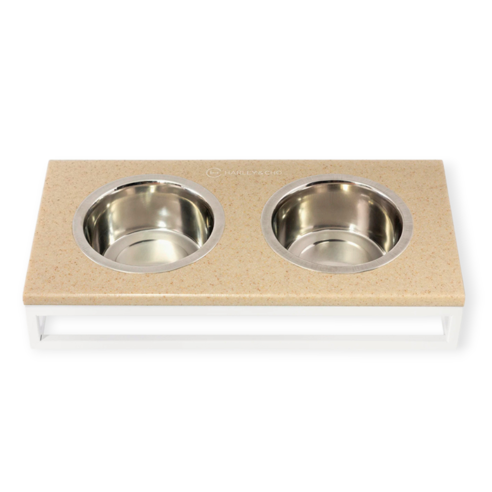 Harley & Cho Lunch Bar Beige Stone & White миски на підставці для собак та котів, білий - 450 мл
