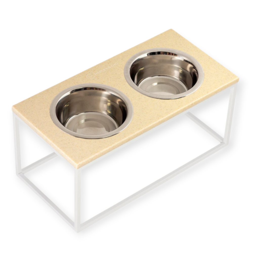 Harley & Cho Lunch Bar Beige Stone & White миски на підставці для собак та котів, білий - 750 мл