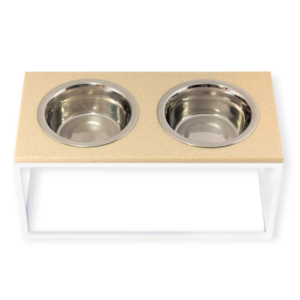 Harley & Cho Lunch Bar Beige Stone & White миски на підставці для собак та котів, білий - 750 мл