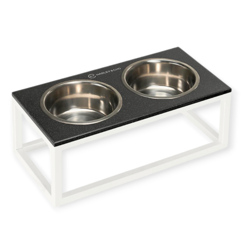 Harley & Cho  Dinner Black Stone & White миски на підставці для собак, білий - 1,8 л