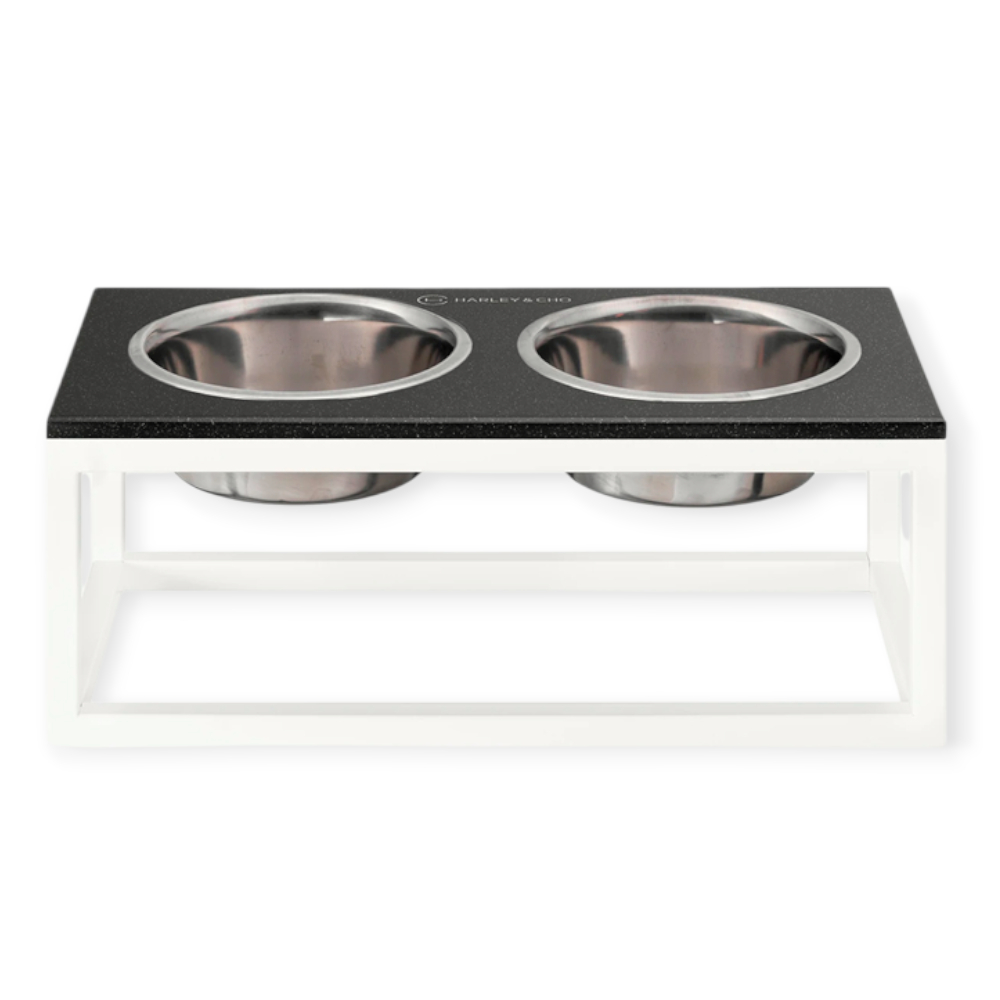 Harley & Cho  Dinner Black Stone & White миски на підставці для собак, білий - 1,8 л
