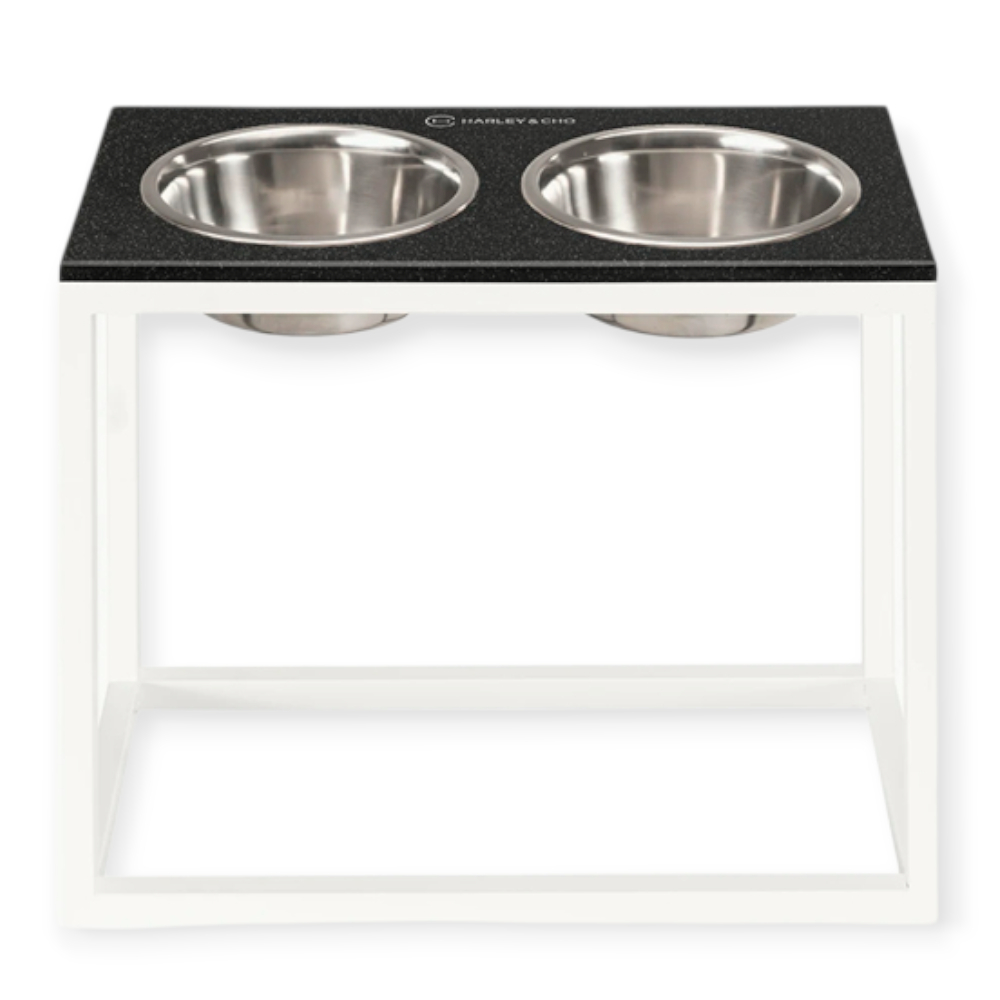 Harley & Cho  Dinner Black Stone & White миски на підставці для собак, білий - 1,8 л