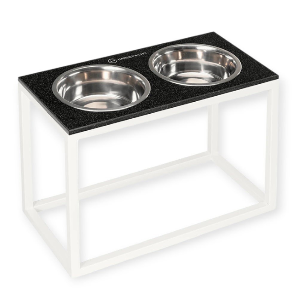 Harley & Cho  Dinner Black Stone & White миски на підставці для собак, білий - 1,8 л