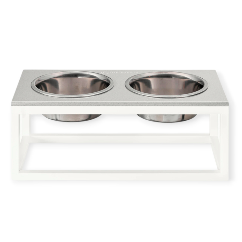 Harley & Cho Dinner Gray Stone & White миски на підставці для собак та котів, білий - 1,8 л