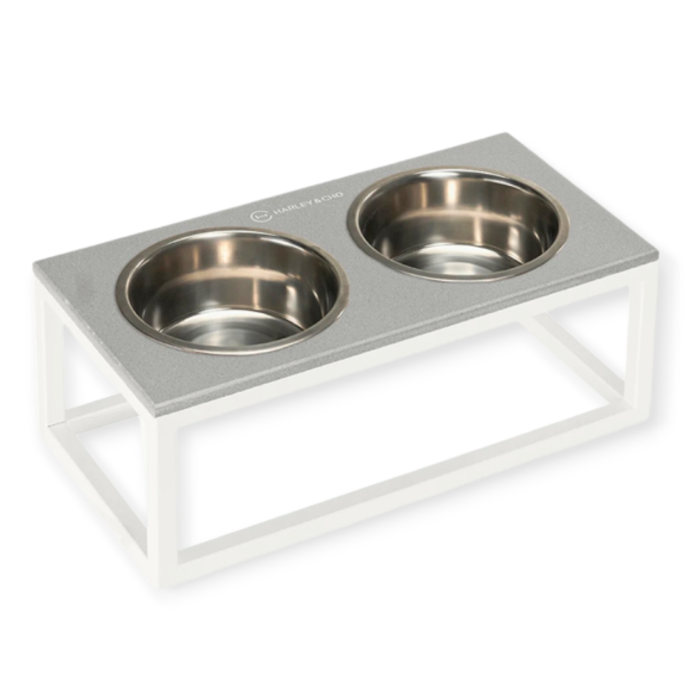 Harley & Cho Dinner Gray Stone & White миски на підставці для собак та котів, білий - 1,8 л