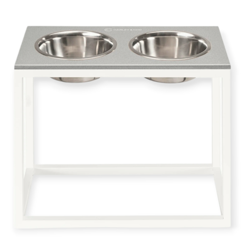 Harley & Cho Dinner Gray Stone & White миски на підставці для собак та котів, білий - 1,8 л