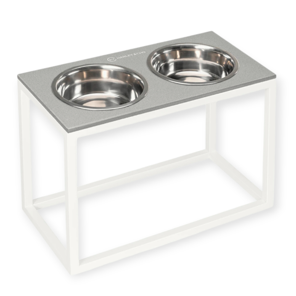 Harley & Cho Dinner Gray Stone & White миски на підставці для собак та котів, білий - 1,8 л