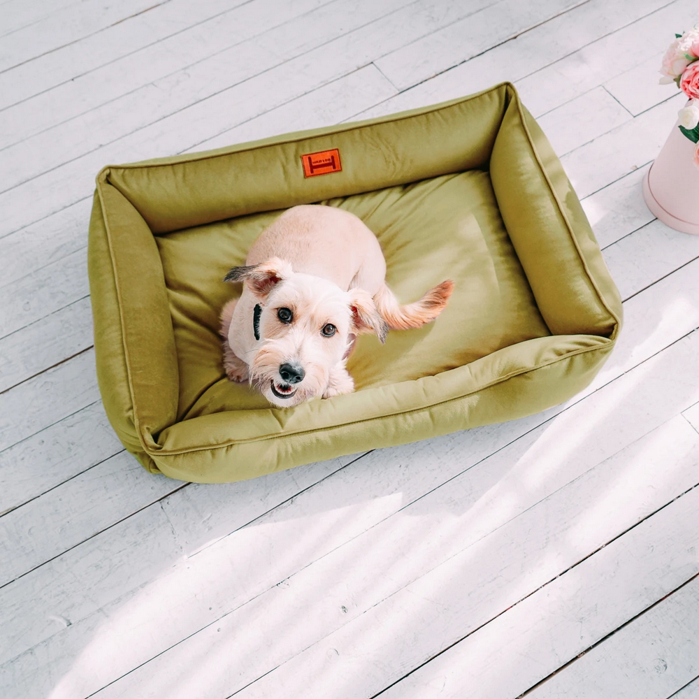 Harley & Cho Dreamer Velour Olive велюровий лежак для собак та котів, оливковий - S