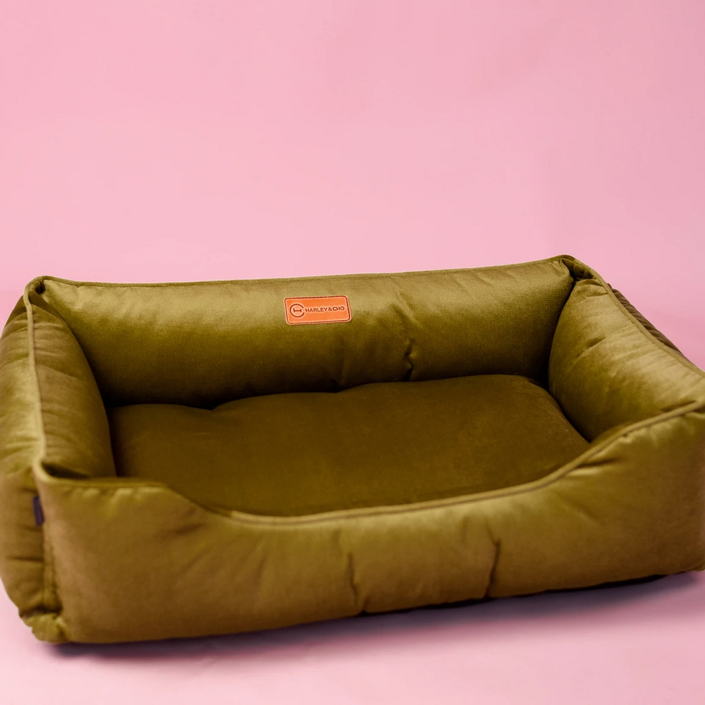 Harley & Cho Dreamer Velour Olive велюровий лежак для собак, оливковий - L