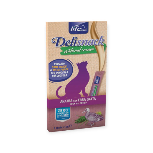 LifeCat Deli Snack Natural Cream кремові ласощі, з качкою та котячою м'ятою - 15 г х 6 шт