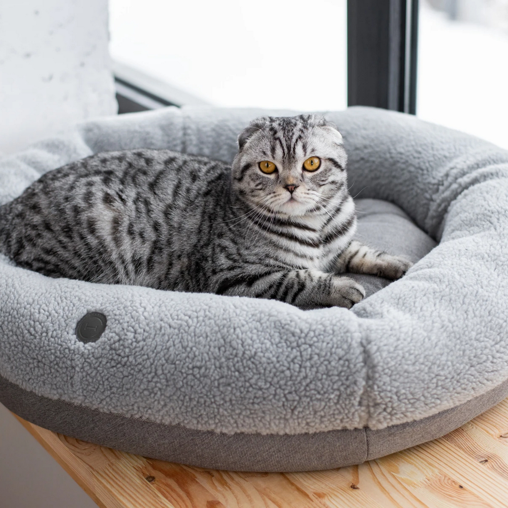 Harley & Cho Bagel Gray Fur овальний лежак для собак та котів, сірий - S