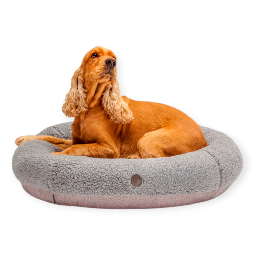 Harley & Cho Bagel Gray Fur овальний лежак для собак та котів, сірий - S