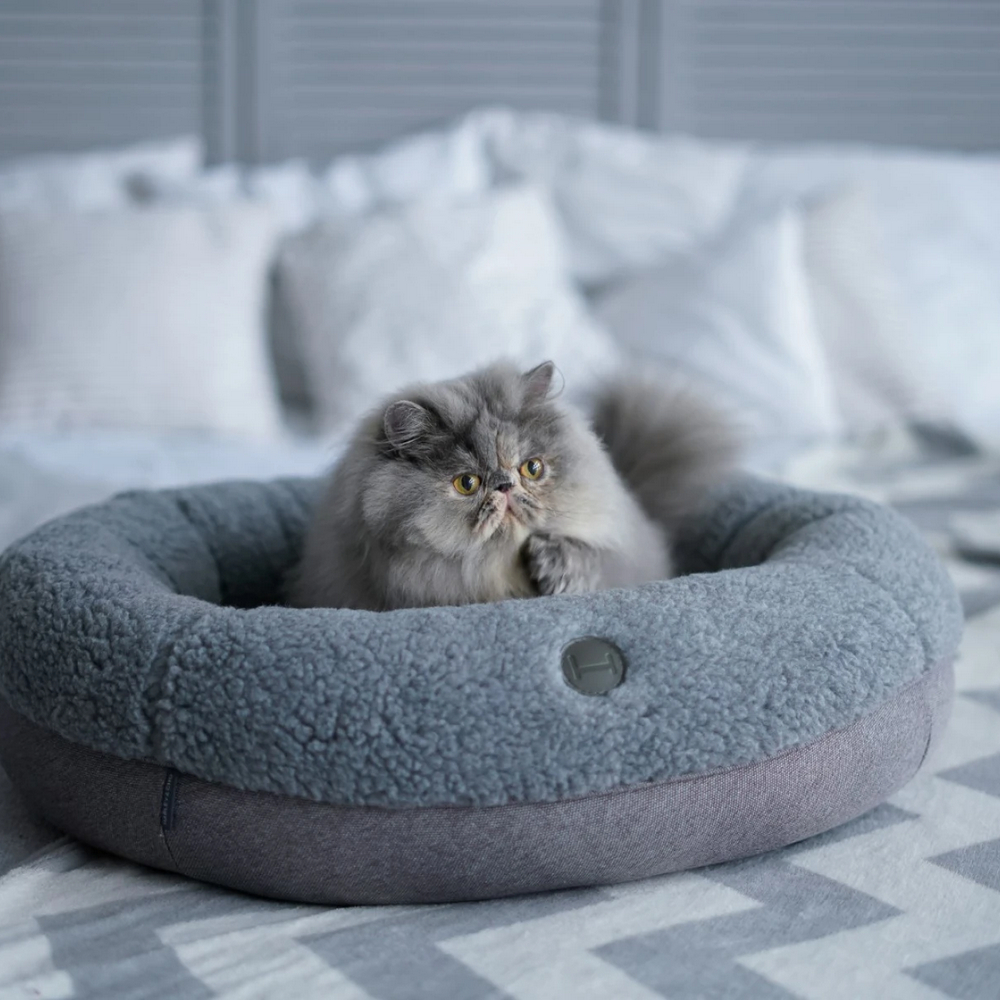 Harley & Cho Bagel Gray Fur овальний лежак для собак та котів, сірий - S