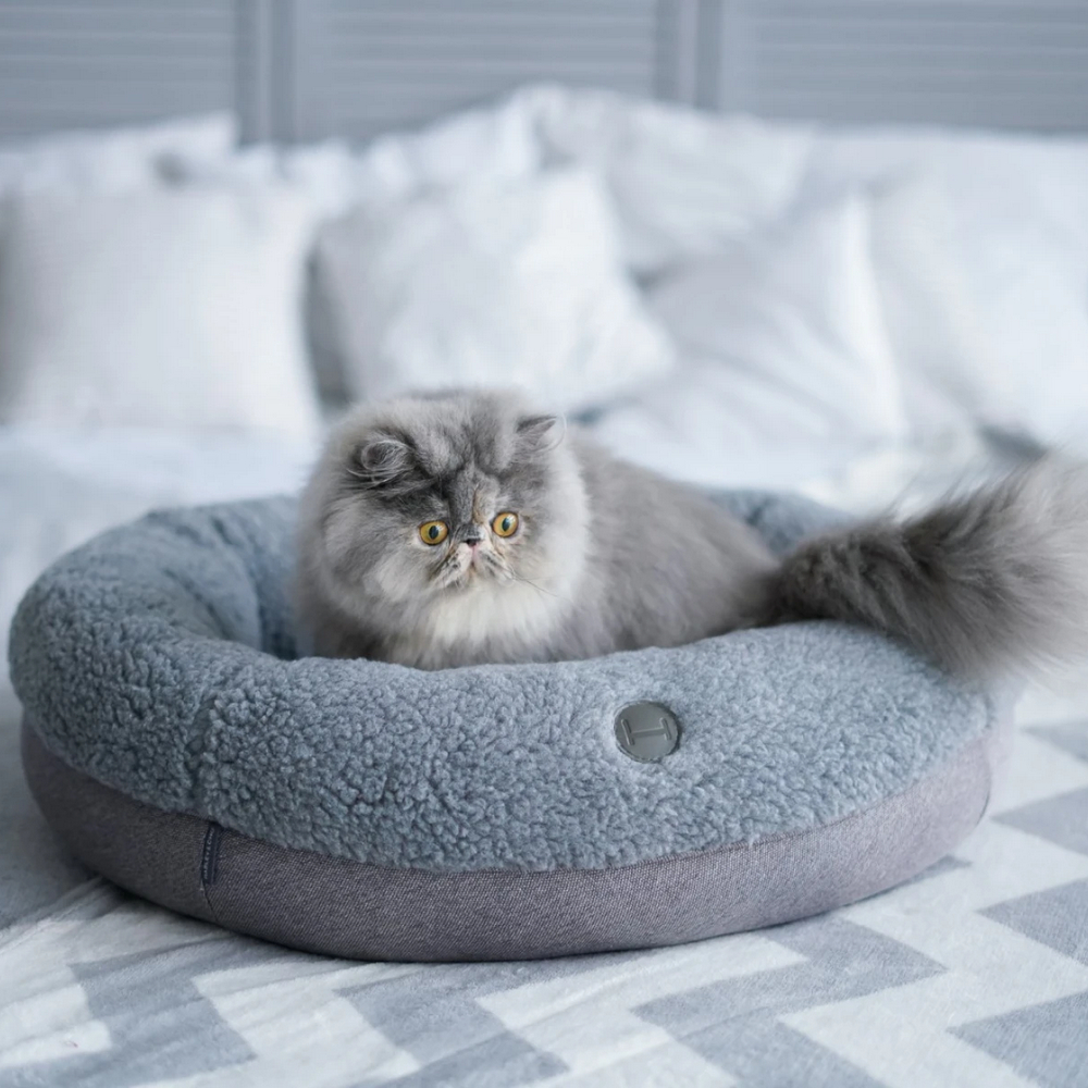 Harley & Cho Bagel Gray Fur овальний лежак для собак та котів, сірий - S
