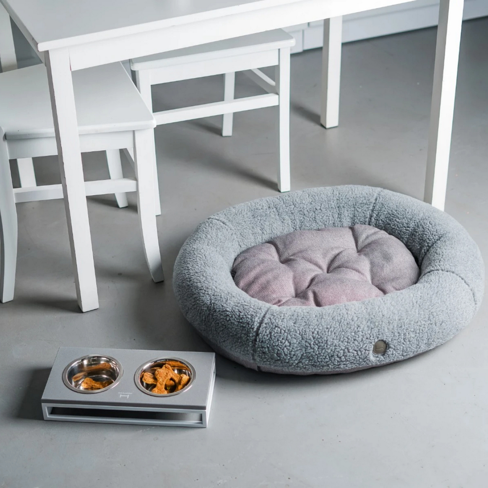 Harley & Cho Bagel Gray Fur овальний лежак для собак та котів, сірий - S
