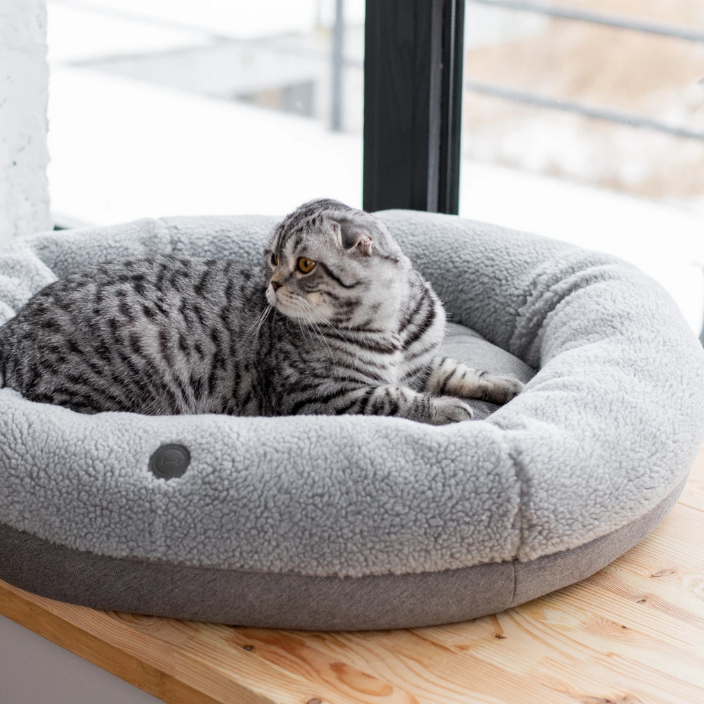 Harley & Cho Bagel Gray Fur овальний лежак для собак та котів, сірий - S
