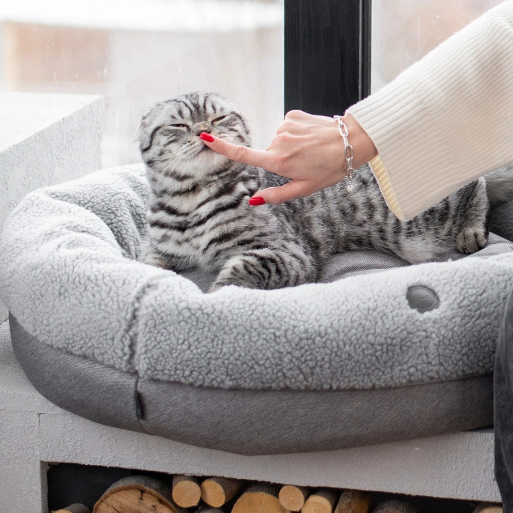 Harley & Cho Bagel Gray Fur овальний лежак для собак та котів, сірий - М