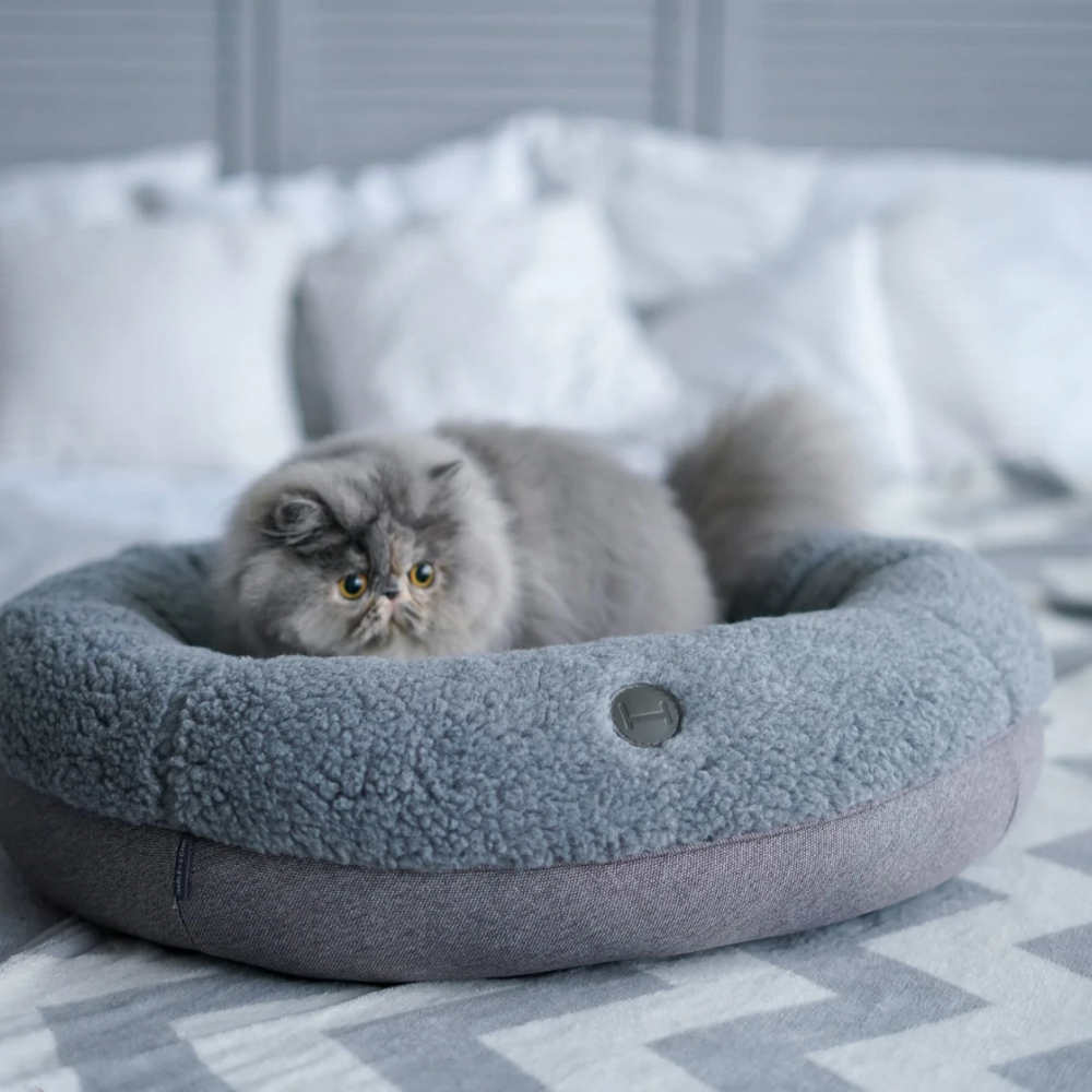Harley & Cho Bagel Gray Fur овальний лежак для собак та котів, сірий - М