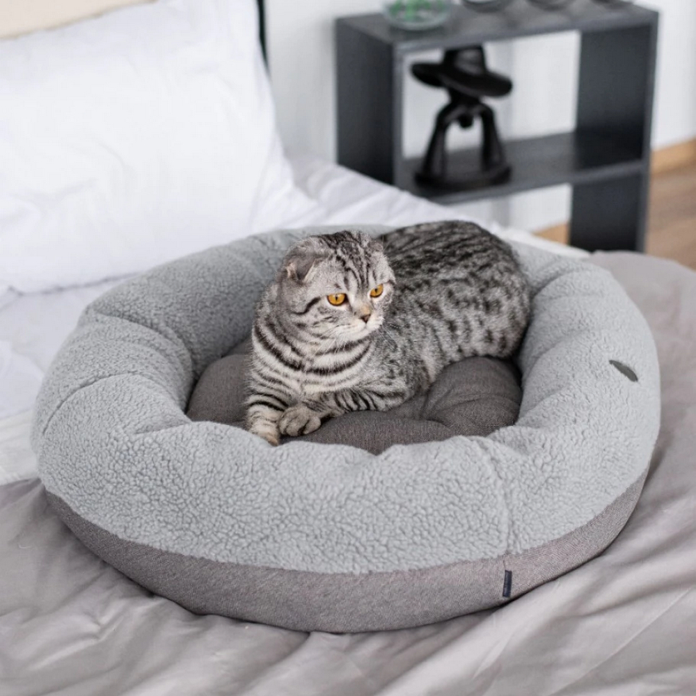 Harley & Cho Bagel Gray Fur овальний лежак для собак та котів, сірий - М