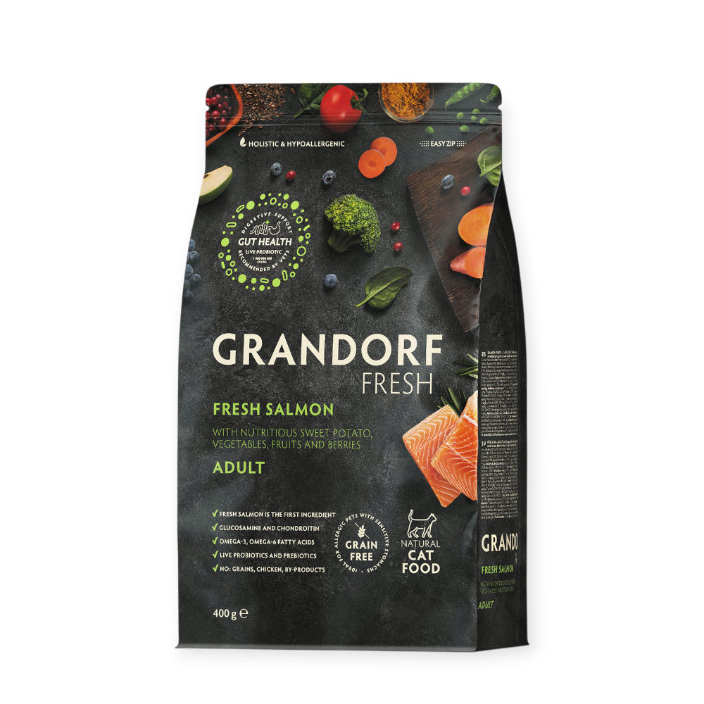 Grandorf Fresh Cat Adult Salmon & Sweet Potato корм для котів з чутливою шкірою, з лососем - 400 г х 5 шт