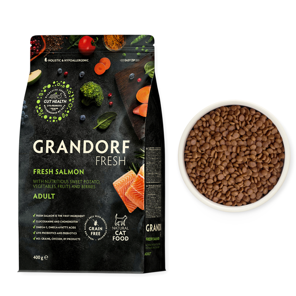 Grandorf Fresh Cat Adult Salmon & Sweet Potato корм для котів з чутливою шкірою, з лососем - 400 г х 5 шт