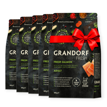 Grandorf Fresh Cat Adult Salmon & Sweet Potato корм для котів з чутливою шкірою, з лососем - 400 г х 5 шт