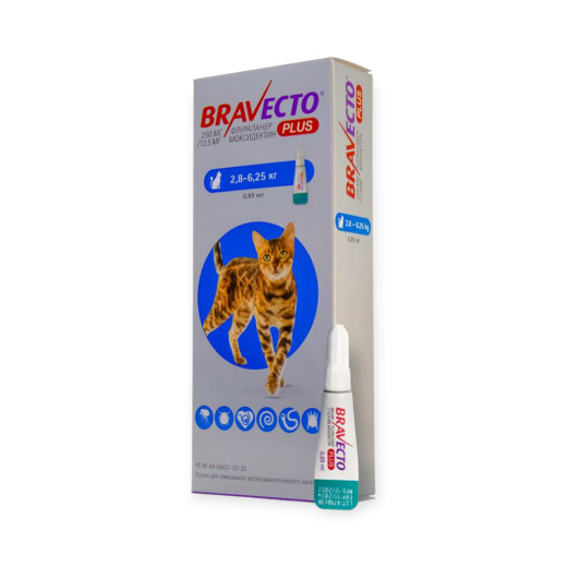 Bravecto Plus Cat краплі від бліх та кліщів для котів вагою 2.8-6.25 кг - упаковка