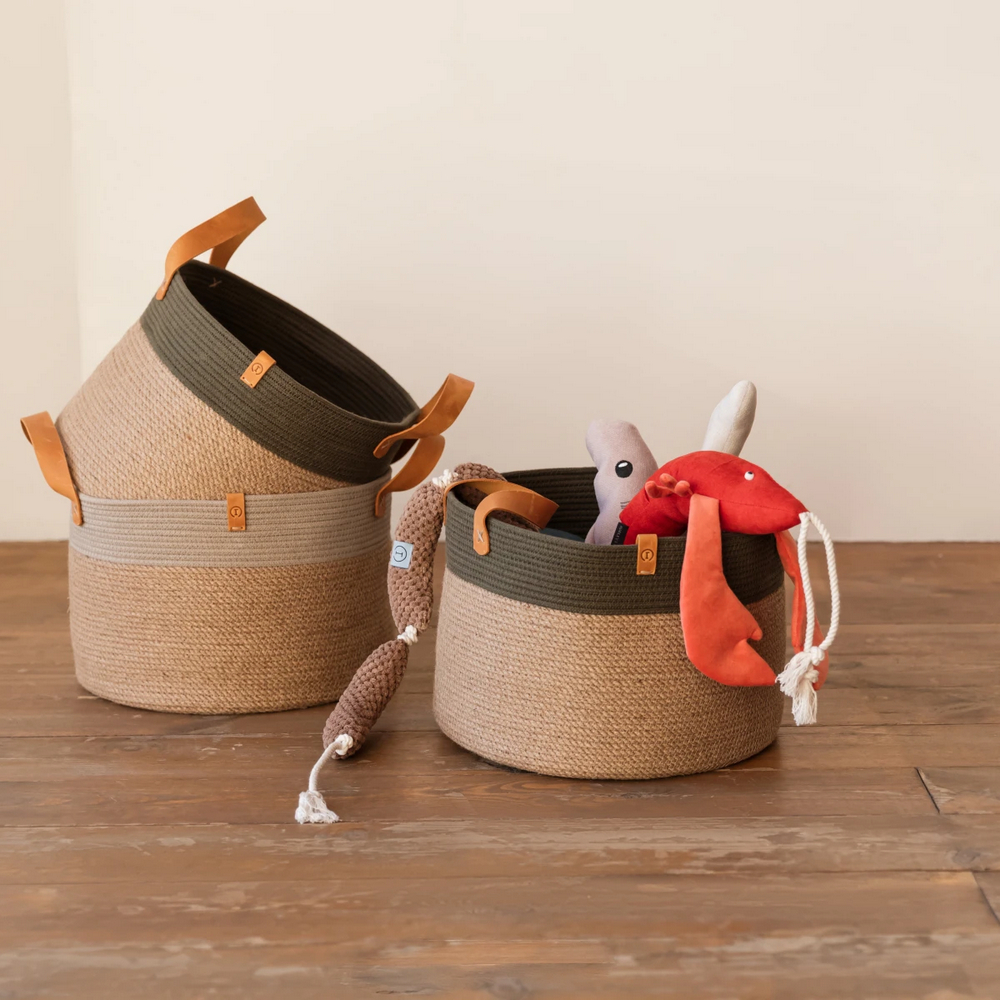 Harley & Cho Linen кошик джутовий для зберігання іграшок, оливковий - 21х30 см